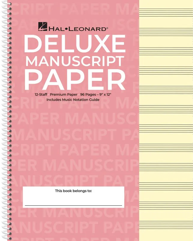 Manuscript Paper Wire-Bound: Hal Leonard, Deluxe Premium (Pink Cover) 96 pgs, 12 staves (9"x12") Clearance