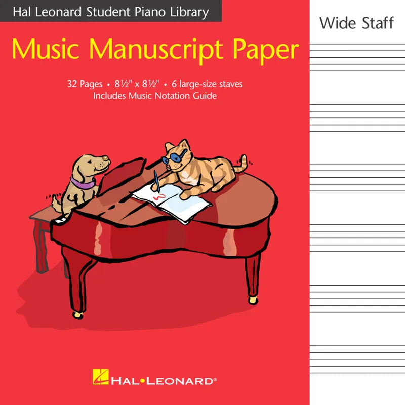 Genuine Manuscript Paper: Hal Leonard, Student Piano Library Music Manuscript Paper (Wide-staff) 32pgs, 6 staves (8.5" x 8.5")