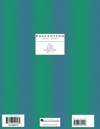 Manuscript Paper Looseleaf: Passantino Musipack Filler No 1, 96pgs, 12 Stave (8.5"x11") Worldwide Shipping