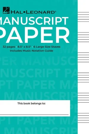 Manuscript Paper Wire-Bound: Hal Leonard (Wide Staff) 32pgs, 6 staves, (8.5" x 8.5")(Aqua Cover) Instant Buy
