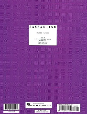 Passantino Writing Pad #15 6 Stave Extra Wide 40 Shts 8x10.5 Purple Cover Cheap