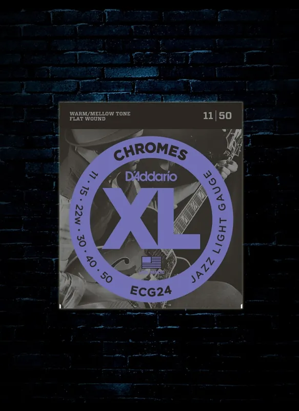 D'Addario ECG24 XL Chromes Flat Wound Electric Strings - Jazz Light (11-50) Limited Edition