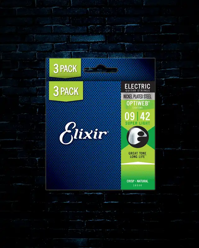 Elixir 19002 Optiweb Nickel Plated Steel Electric Strings (3 Pack) - Super Light (9-42) Affordable