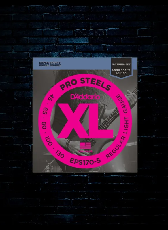 Last Chance D'Addario EPS170-5 XL ProSteels Bass Strings - 5-String Light (45-130)