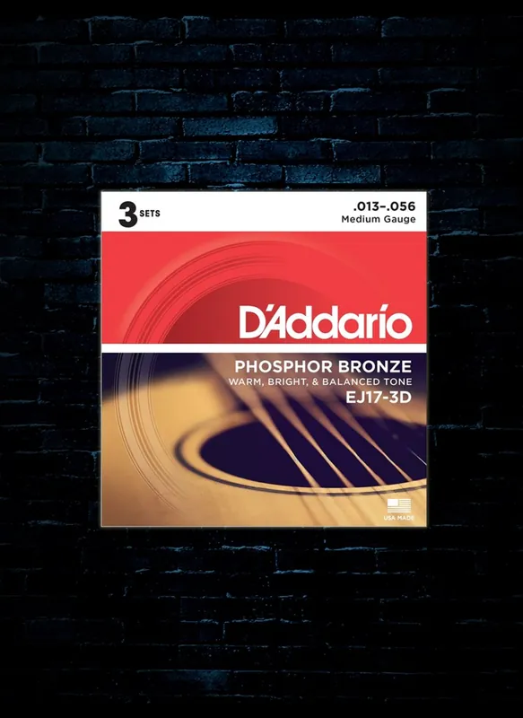 No Minimum Order D'Addario EJ17 Phosphor Bronze Acoustic Strings (3 Pack) - Medium (13-56)