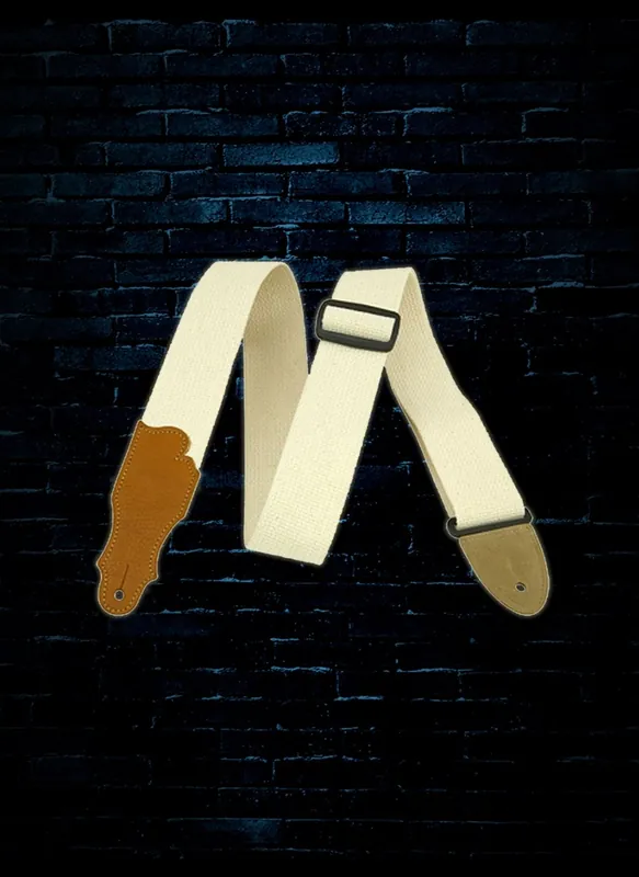 Free Returns Franklin 1-N-CA - 2" Cotton/Glove Leather Tab Guitar Strap - Natural/Caramel