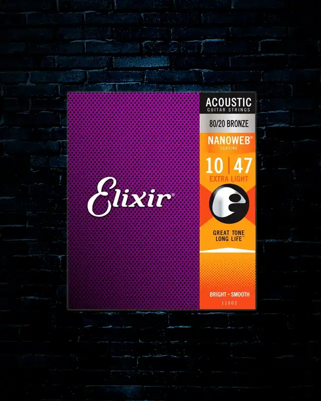 Elixir 11002 Nanoweb 80/20 Bronze Acoustic Strings - Extra Light (10-47) Top Rated