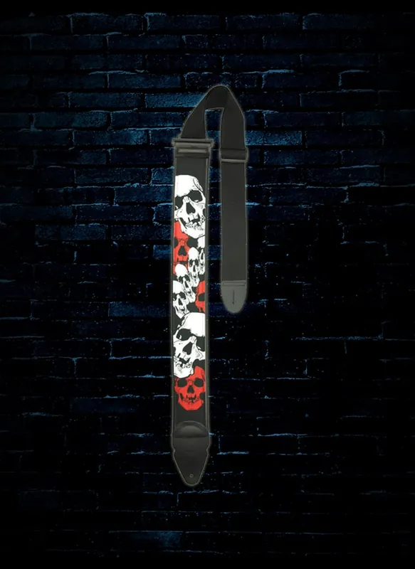 LM Products PS-25SK2 - 3" PS Slider Cotton Guitar Strap - Red/White Skulls Super Sale