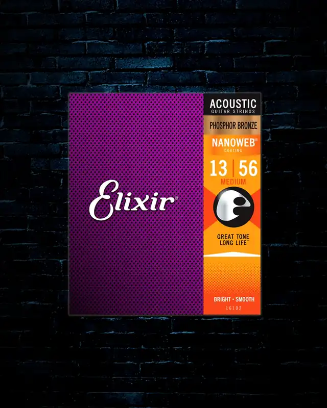 Elixir 16102 Nanoweb Phosphor Bronze Acoustic Strings - Medium (13-56) Discount