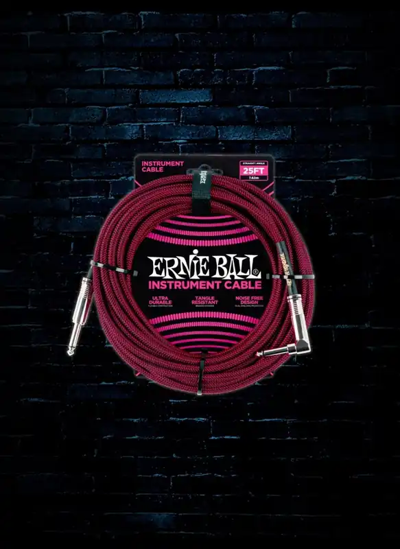 Big Sale Ernie Ball 25' Braided Straight to Angle Instrument Cable - Black/Red