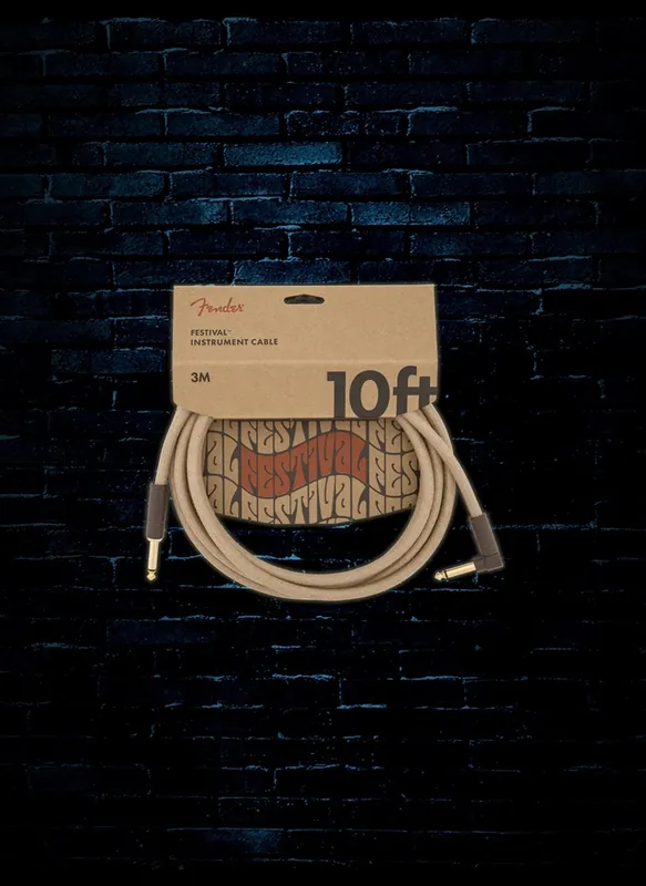 New Release Fender 10' Straight to Right-Angle Festival Hemp Instrument Cable - Natural