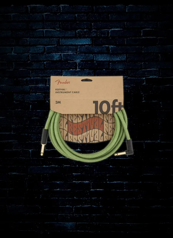 Trusted Brand Fender 10' Straight to Right-Angle Festival Hemp Instrument Cable - Green
