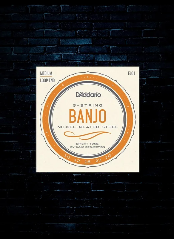 D'Addario EJ61 Nickel Plated Steel Banjo Strings - Medium (10-23) Must Have