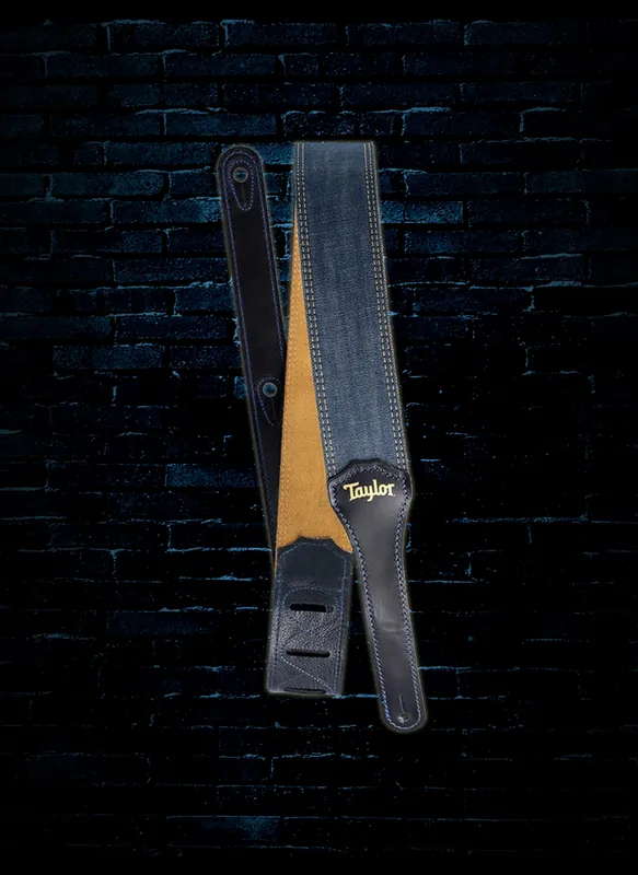 Taylor 2" Blue Denim Guitar Strap - Gold Logo Don’t Miss Out