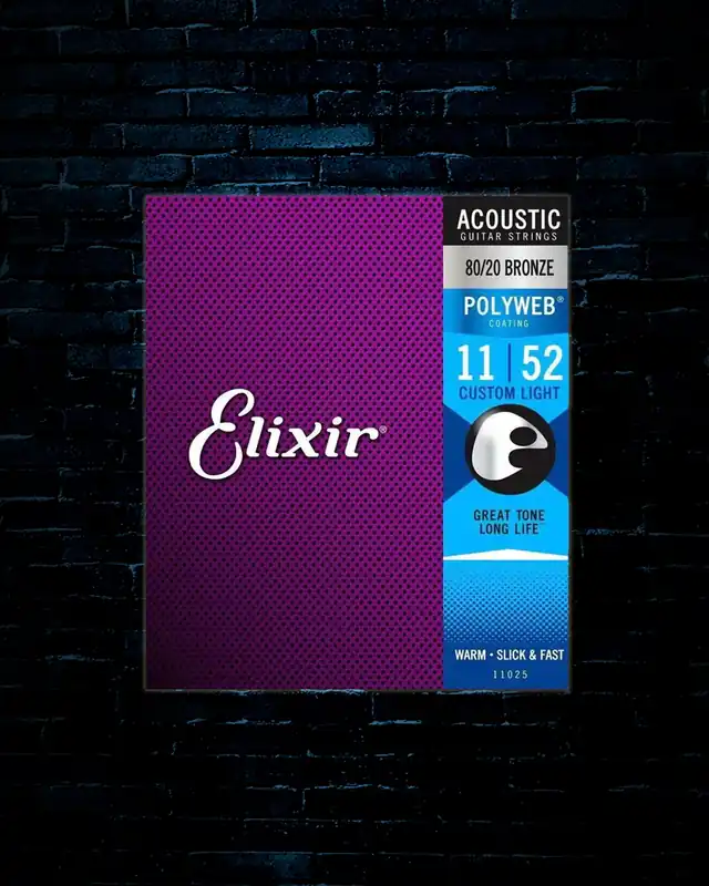 Cheap Elixir 11025 Polyweb 80/20 Bronze Acoustic Strings - Custom Light (11-52)