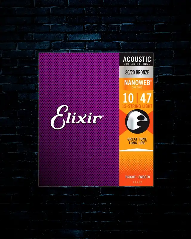 Elixir 11152 Nanoweb 80/20 Bronze Acoustic 12-Strings - Light (10-47) Professional Grade