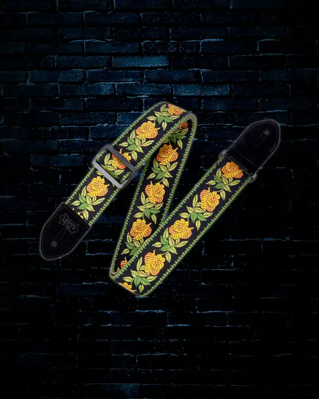 Brand New Levy's 2" Print Series Woven Guitar Strap - Yellow Rosa