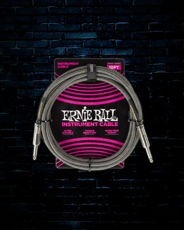 Ernie Ball 10' Braided Straight Instrument Cable - Silver Fox Fast Shipping