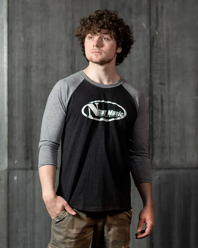 N Stuff Music Logo on Black/Heather Gray Raglan T-Shirt Money Back Guarantee