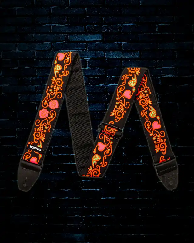 Place Order Dunlop Jimi Hendrix Blacklight Monterey Guitar Strap - Orange