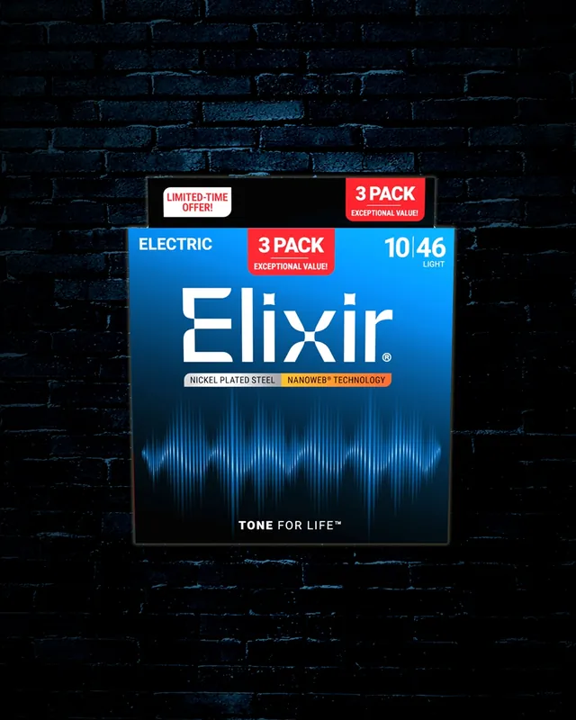 Flash Sale Elixir 12052 Nanoweb Nickel Plated Steel Electric Strings (3 Pack) - Light (10-46)