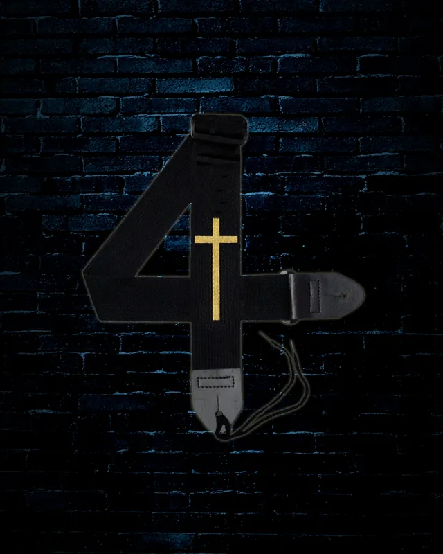 Legacy 2" Cotton Christian Gold Cross Guitar Strap - Black Genuine