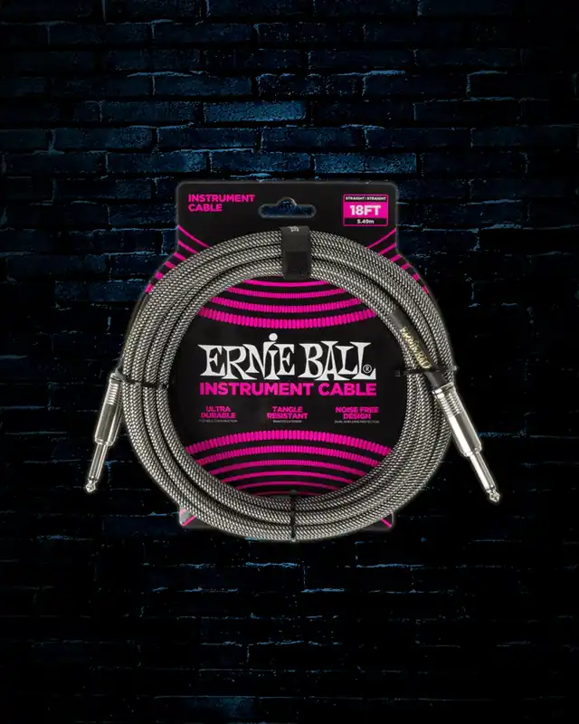 Ernie Ball 18' Braided Straight Instrument Cable - Silver Fox Express Delivery