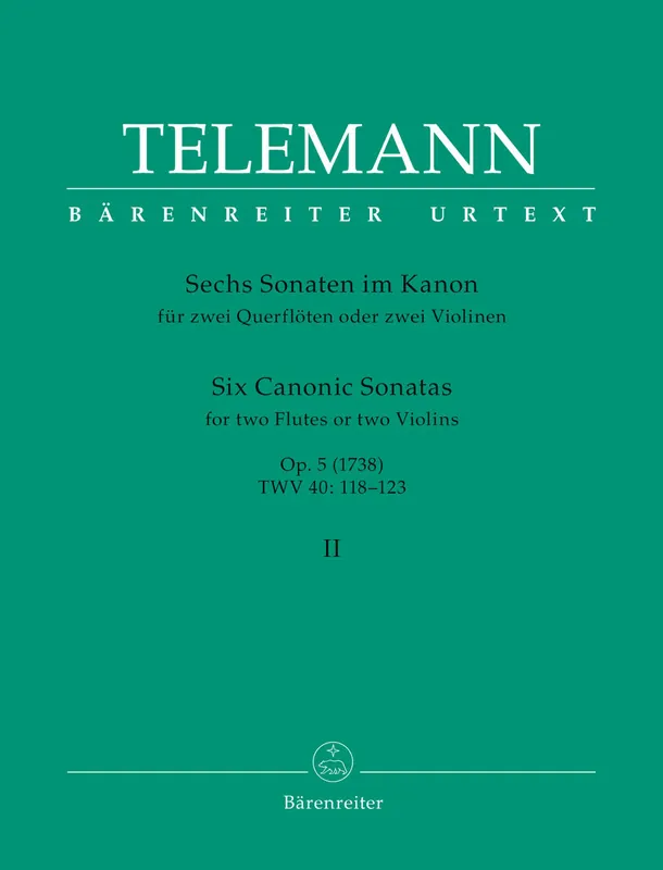 Final Sale Telemann Six Canonic Sonatas for Two Flute (or Two Violins) op. 5 TWV 40:118-123 (1738) (Volume 2)
