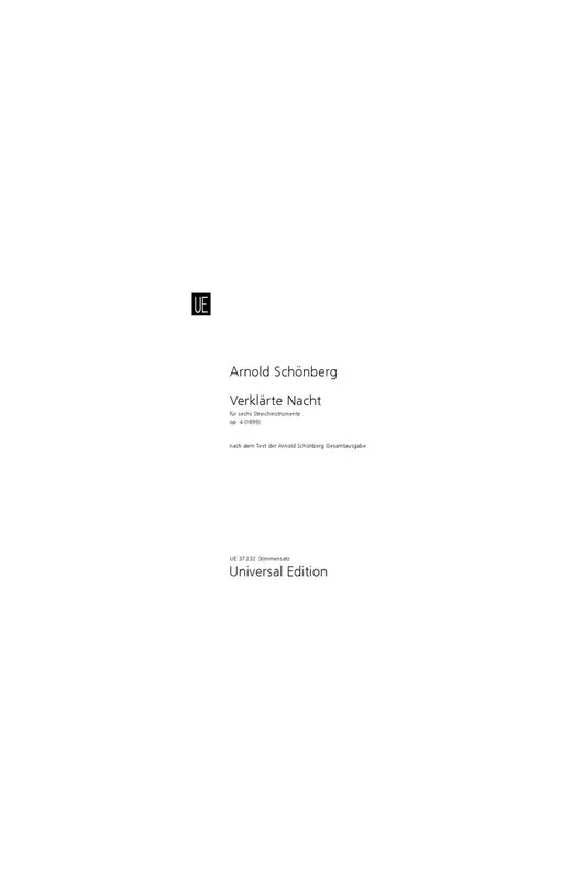 Schoenberg Verklarte Nacht for Sextet (set of parts) Cheap