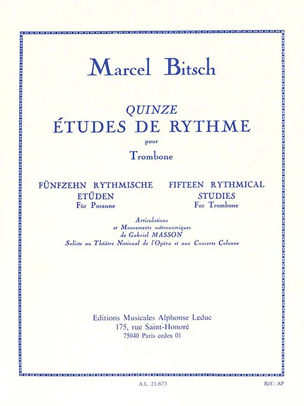 Same Day Shipping Bitsch Fifteen Rhythmical Studies For Trombone