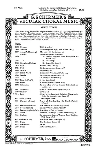 Free Shipping Dett Listen to the Lambs SATB a cappella