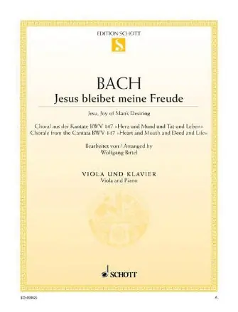 Discount Bach Jesu, Joy Of Man's Desiring Hchoral From Cantata Bwv 147 Viola and Piano