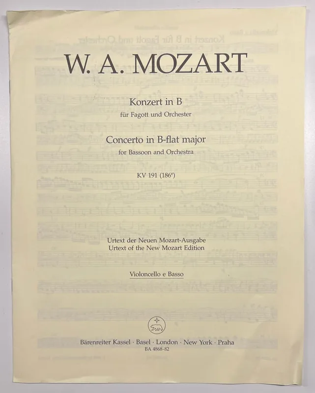 Clearance: Mozart Bassoon Concerto in B-flat major K. 191(186e) - Cello/Bass Part Limited Time