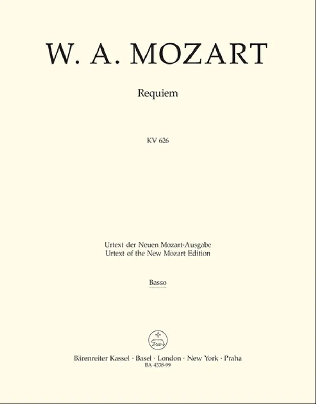 Seasonal Sale Mozart: Requiem K. 626 Bass (Choral voice)Part, Urtext edition
