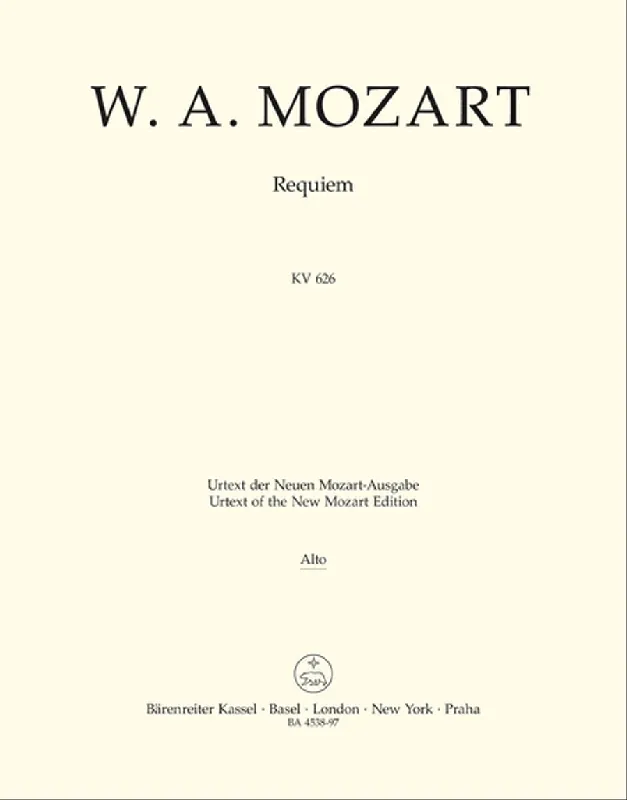 Mozart: Requiem K. 626 Alto (Choral voice)Part, Urtext edition Handmade