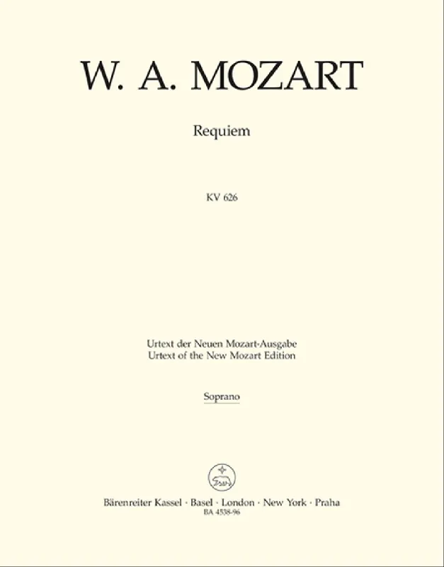 Mozart: Requiem K. 626 Soprano (Choral voice)Part, Urtext edition Buy Online