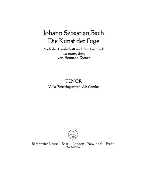 Bach The Art of Fugue Viola part Version for String Quartet Same Day Shipping