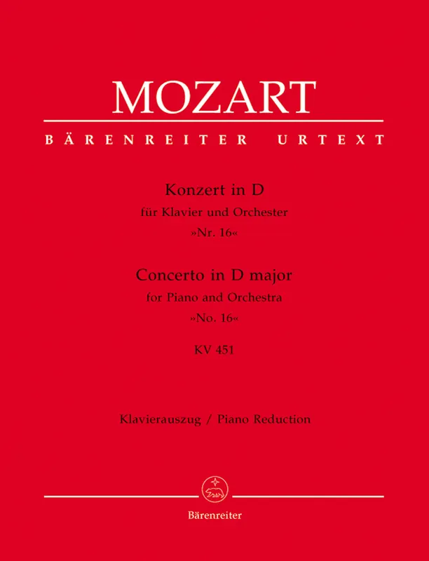 Mozart Concerto for Piano and Orchestra Nr. 16 D major K. 451 (Piano Reduction) Special Offer