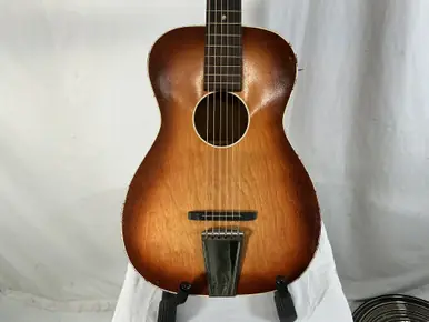 Used Silvertone AS-IS WARPPED SOUND HOLE PARLOR GUITAR Vintage Laminate Top Acoustic Guitar Sunburst Seasonal Sale