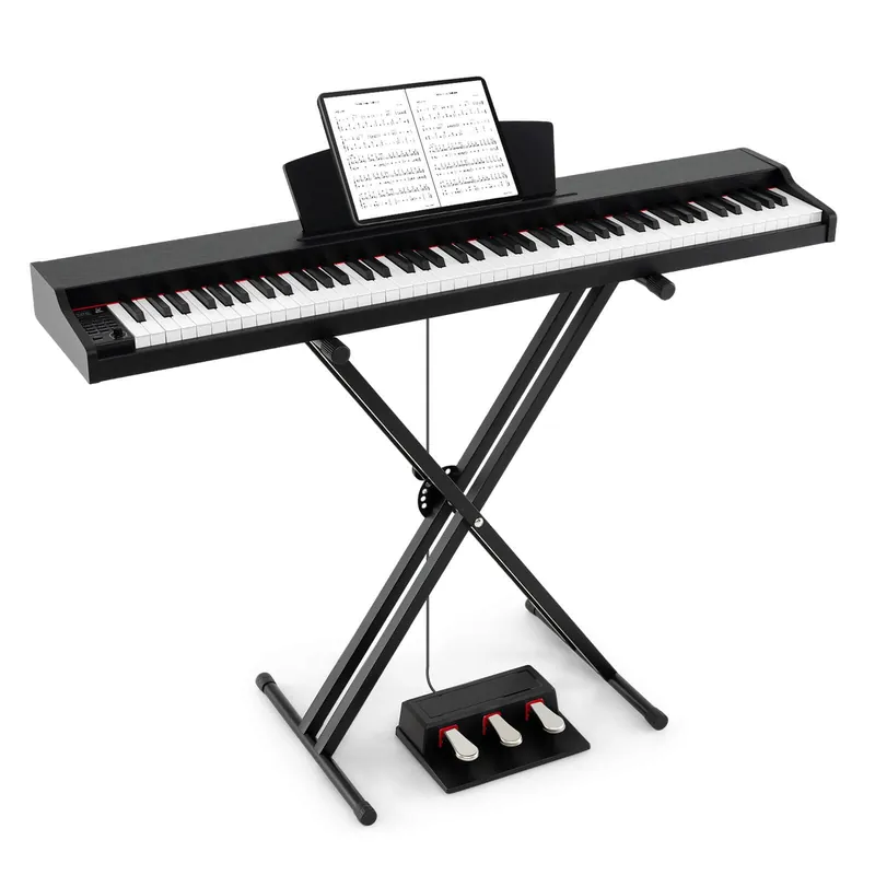 Costway - 88-Key Keyboard Piano Set with Adjustable Stand & 2 Keyboard Mode 2 Speakers - Black Top Pick
