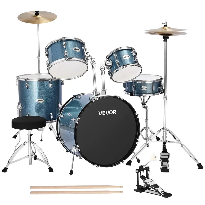 Top Pick VEVOR - Drum Set, 5-Piece 22 in Junior Drum Sets, Beginner Drums Set with Adjustable Throne, Cymbal, and Drumsticks - Gravel Blue