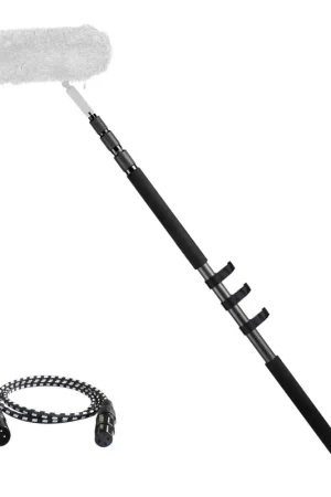 RAUBAY - Microphone Boom Arm, 3-Section Extendable Handheld Mic Boom Pole Adjustable Length Carbon Fiber Boom Sticks MA01 - Black Warranty Included