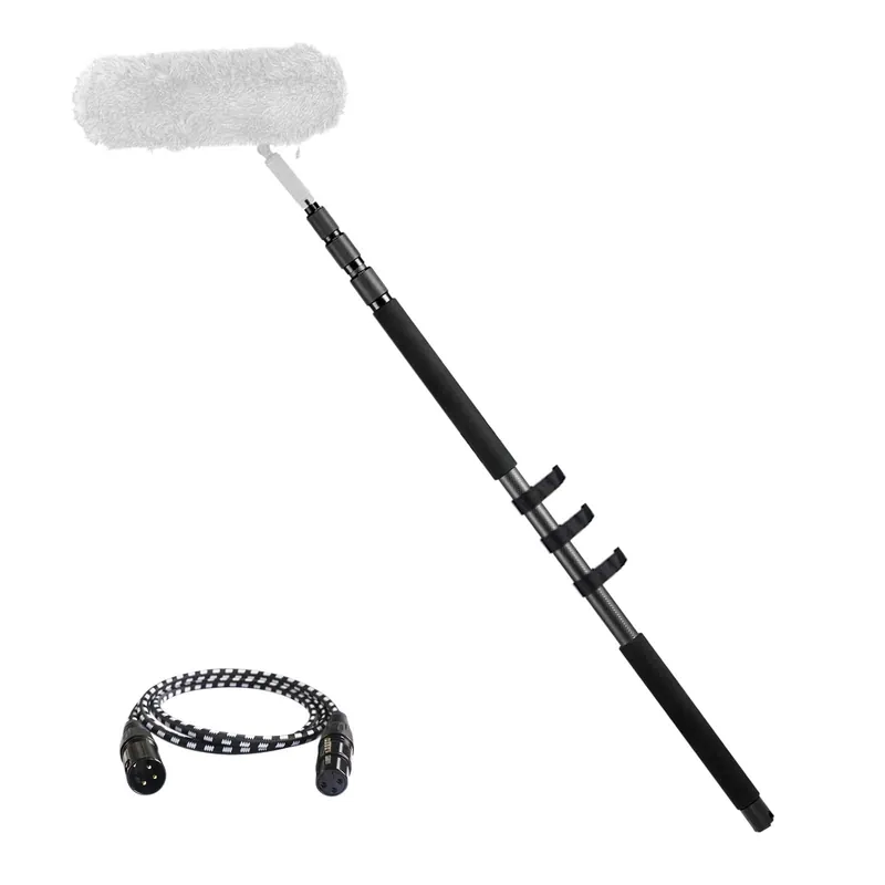 RAUBAY - Microphone Boom Arm, 3-Section Extendable Handheld Mic Boom Pole Adjustable Length Carbon Fiber Boom Sticks MA01 - Black Warranty Included