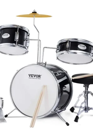 VEVOR - Kids Drum Set, 3-Piece, 14 in Beginner Drum Set with Adjustable Throne Cymbal Pedal Two Pairs of Drumsticks - Black Price Cut