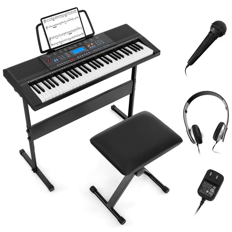 Latest Costway - Sonart 61-Key Electronic Keyboard Piano Starter Set Toy w/Stand Bench Headphones - Black,White