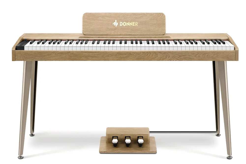 Donner music - Donner DDP-60 Wooden 88-Key Semi-Weighted Upright Digital Piano with 3-Pedal for Beginner Color - Natural Luxury