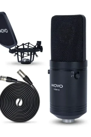 Hot Picks MOVO - VSM-5 Large Diaphragm XLR Studio Cardioid Condenser Microphone with Shock Mount, Pop Filter, and XLR Cable