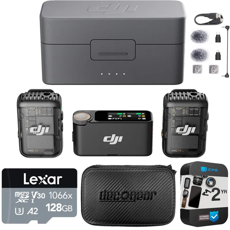 Top Rated DJI - Mic 2 (2 TX + 1 RX + Charging Case) All-in-one Wireless Microphone 2-Year Extended Warranty Accessory Bundle
