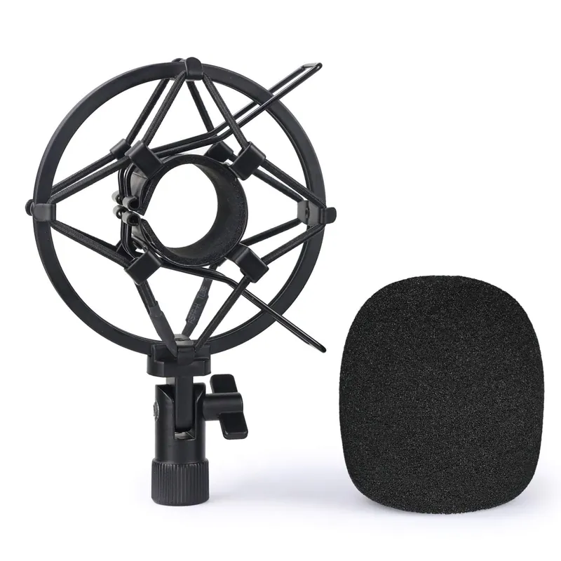 Fabibe - Q2u Microphone Shock Mount Holder With Foam Windscreen For Absorbe Vibration And Noise Pop Filter Suitable Samson Usb Flash Sale